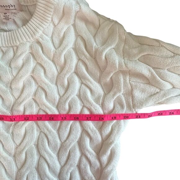 Philosophy Womens Cable Knit Fisherman Sweater Pullover Oarsman Preppy Ivory SP - Picture 5 of 8
